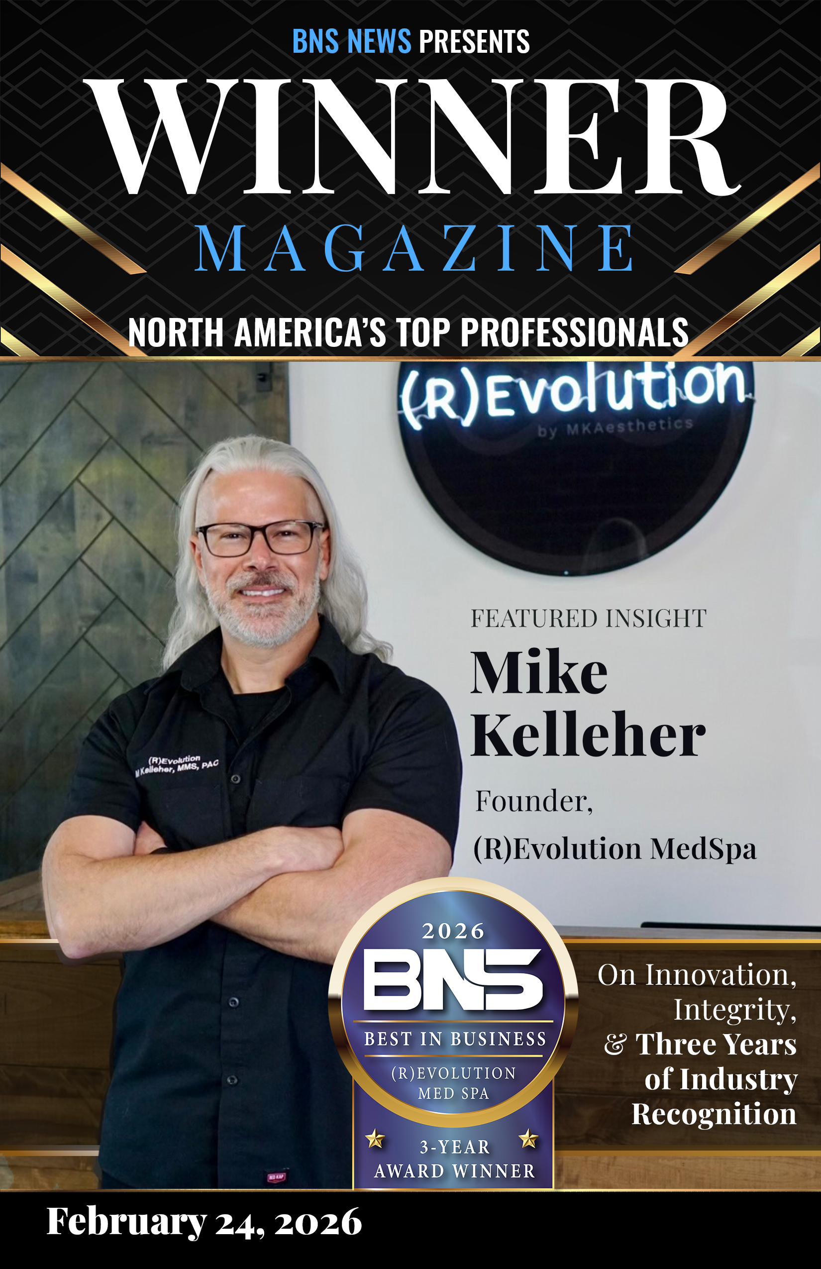 Mike Kelleher on the cover of Winner Magazine — Feb 2026